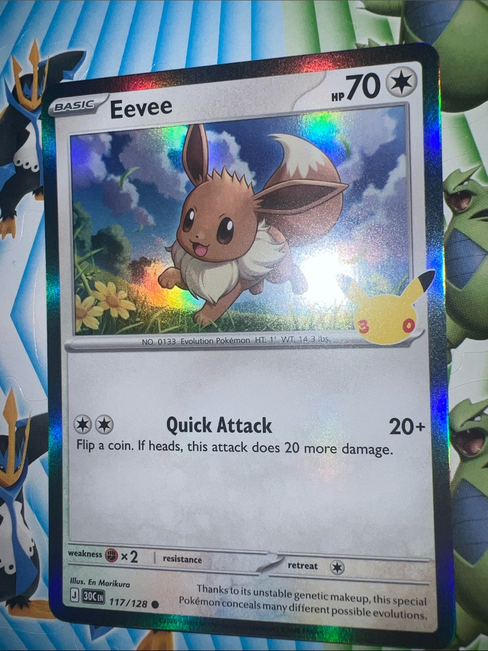 Pokemon Eevee Holographic Card - Brown, White